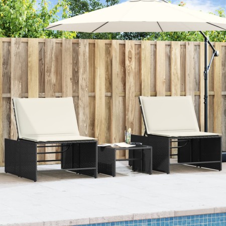Tumbonas con mesita 2 unidades ratán sintético negro de , Tumbonas - Ref: Foro24-368422, Precio: 182,96 €, Descuento: %