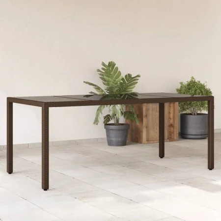 Mesa de jardín superficie de vidrio ratán PE marrón 190x90x75cm de , Mesas de jardín - Ref: Foro24-365540, Precio: 190,97 €, ...