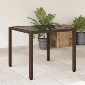 Mesa de jardín superficie de vidrio ratán PE marrón 90x90x75 cm de , Mesas de jardín - Ref: Foro24-365528, Precio: 111,70 €, ...