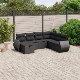 Set de comedor de jardín 7 pzas y cojines ratán sintético negro de , Conjuntos de jardín - Ref: Foro24-3264141, Precio: 492,6...