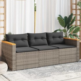 Sofá de jardín de 3 plazas con cojines ratán sintético gris de , Sofás de exterior - Ref: Foro24-365830, Precio: 227,17 €, De...