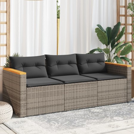 Sofá de jardín de 3 plazas con cojines ratán sintético gris de , Sofás de exterior - Ref: Foro24-365830, Precio: 227,17 €, De...