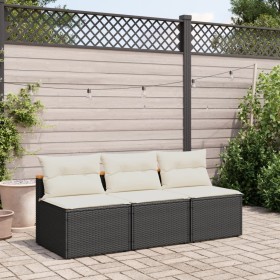 Sofá de jardín sin reposabrazos 2 uds y cojines ratán PE negro de , Sofás de exterior - Ref: Foro24-365832, Precio: 138,40 €,...