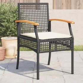 Sillas de jardín con cojín 4 uds ratán PE negro y madera acacia de , Sillas de jardín - Ref: Foro24-366251, Precio: 224,31 €,...