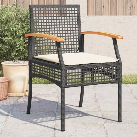 Sillas de jardín con cojín 4 uds ratán PE negro y madera acacia de , Sillas de jardín - Ref: Foro24-366251, Precio: 195,92 €,...