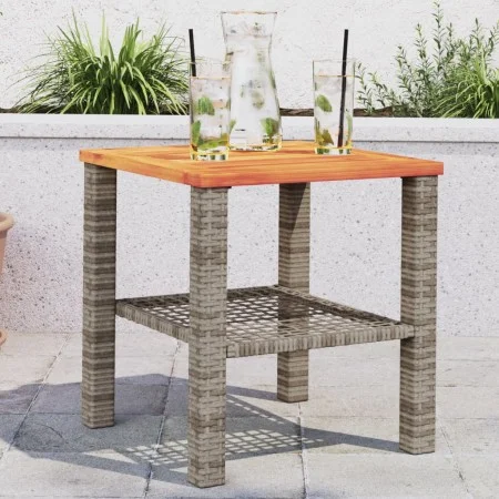 Mesa de jardín ratán sintético madera acacia gris 40x40x42 cm de , Mesas de jardín - Ref: Foro24-366264, Precio: 49,19 €, Des...