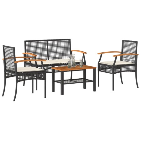 Juego de jardín con cojines 4 piezas ratán sintético negro de , Conjuntos de jardín - Ref: Foro24-366266, Precio: 191,82 €, D...