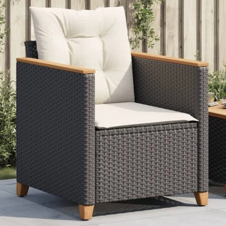 Silla de jardín con cojines ratán sintético negro de , Sillas de jardín - Ref: Foro24-366321, Precio: 92,63 €, Descuento: %