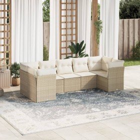 Set sofás de jardín 7 piezas y cojines ratán sintético beige en Conjuntos de jardín | Comprar online en Foru.es