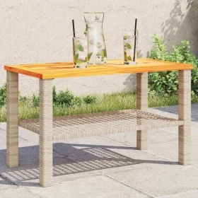 Mesa de jardín ratán sintético madera acacia beige 70x38x42 cm de , Mesas de jardín - Ref: Foro24-366272, Precio: 68,76 €, De...