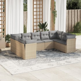 Set de sofás de jardín 9 pzas con cojines ratán sintético beige en Conjuntos de jardín | Comprar online en Foru.es