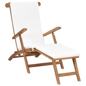 Tumbona con cojín blanco crema madera maciza de teca de vidaXL, Tumbonas - Ref: Foro24-47408, Precio: 231,33 €, Descuento: %