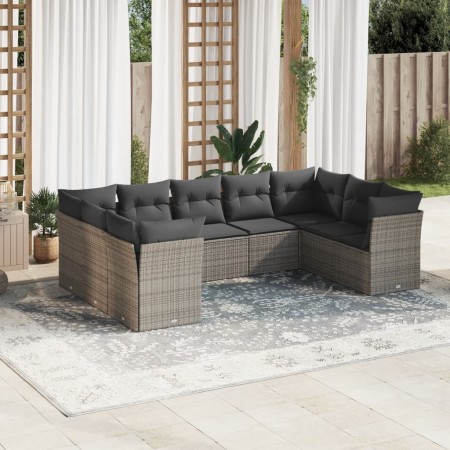 Set de muebles de jardín 9 pzas y cojines ratán sintético gris en Conjuntos de jardín | Comprar online en Foru.es