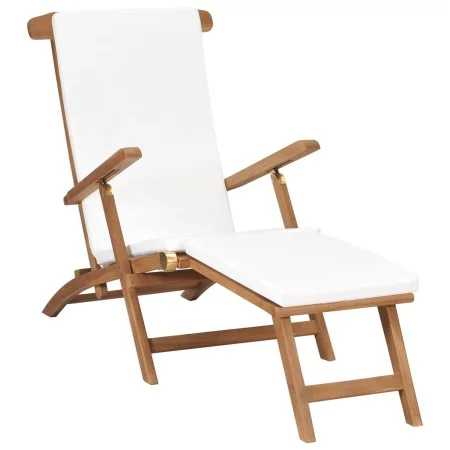 Sun lounger with cream white cushion solid teak wood by vidaXL, Loungers - Ref: Foro24-47408, Price: 215,83 €, Discount: %