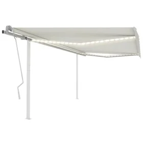 Toldo retráctil manual con luz LED crema 4x3 m de , Toldos - Ref: Foro24-3069942, Precio: 461,06 €, Descuento: %