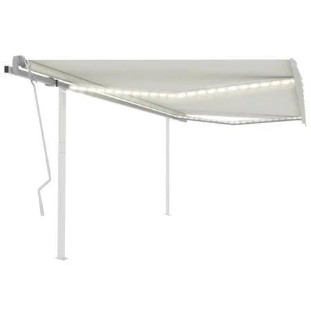 Toldo retráctil manual con luz LED crema 4x3 m de , Toldos - Ref: Foro24-3069942, Precio: 461,06 €, Descuento: %