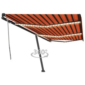 Toldo manual retráctil con luz LED naranja y marrón 600x350 cm de , Toldos - Ref: Foro24-3069885, Precio: 732,56 €, Descuento: %