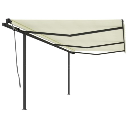Toldo retráctil automático con postes crema 6x3 m de , Toldos - Ref: Foro24-3070197, Precio: 561,71 €, Descuento: %