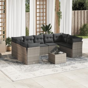 Set de sofás de jardín 10 pzas con cojines ratán sintético gris en Conjuntos de jardín | Comprar online en Foru.es