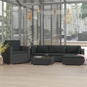 Set muebles de jardín 6 piezas y cojines ratán sintético negro de vidaXL, Conjuntos de jardín - Ref: Foro24-46745, Precio: 50...