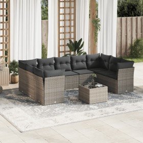 Set de sofás de jardín 10 pzas con cojines ratán sintético gris en Conjuntos de jardín | Comprar online en Foru.es