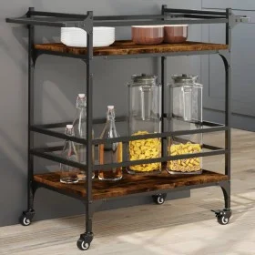 Smoked oak engineered wood kitchen cart 82x40x78.5 cm by , Kitchen and dining carts - Ref: Foro24-842363, Price: 50,35 €, Dis...