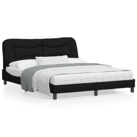 Estructura de cama con cabecero de tela negro 160x200 cm de , Camas y somieres - Ref: Foro24-3207781, Precio: 266,56 €, Descu...