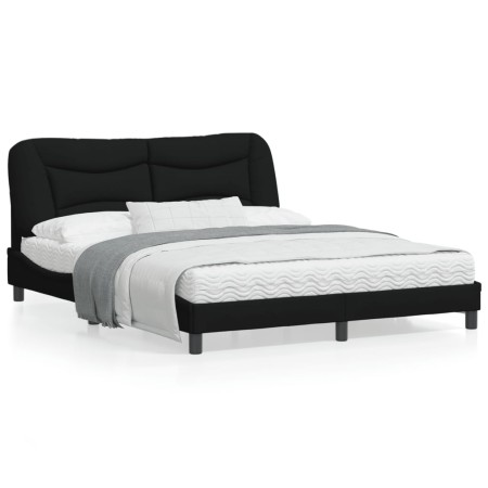 Estructura de cama con cabecero de tela negro 160x200 cm de , Camas y somieres - Ref: Foro24-3207781, Precio: 266,56 €, Descu...