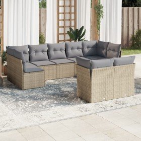 Set de sofás de jardín 9 pzas con cojines ratán sintético beige en Conjuntos de jardín | Comprar online en Foru.es