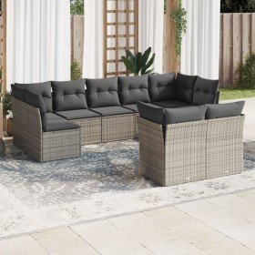 Set de muebles de jardín 9 pzas y cojines ratán sintético gris en Conjuntos de jardín | Comprar online en Foru.es