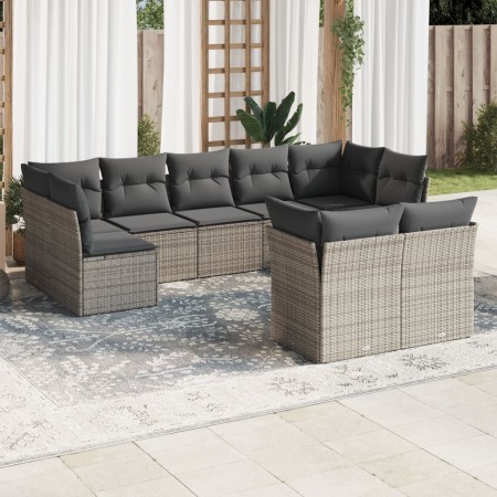 Set de muebles de jardín 9 pzas y cojines ratán sintético gris en Conjuntos de jardín | Comprar online en Foru.es