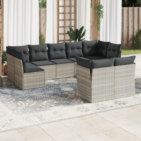 Set muebles jardín 9 pzas y cojines ratán sintético gris claro en Conjuntos de jardín | Comprar online en Foru.es