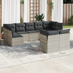 Set muebles jardín 9 pzas y cojines ratán sintético gris claro en Conjuntos de jardín | Comprar online en Foru.es