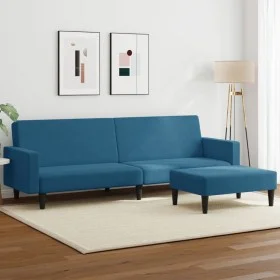 Sofá cama de 2 plazas con taburete terciopelo azul de , Sofás - Ref: Foro24-3216235, Precio: 329,46 €, Descuento: %