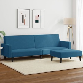 Sofá cama de 2 plazas con taburete terciopelo azul de , Sofás - Ref: Foro24-3216235, Precio: 337,06 €, Descuento: %