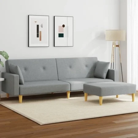 Sofá cama de 2 plazas con taburete tela gris claro de , Sofás - Ref: Foro24-3216240, Precio: 338,11 €, Descuento: %