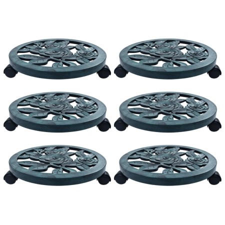 Soporte con ruedas para plantas 6 unidades plástico verde 38 cm de vidaXL, Soportes para macetas - Ref: Foro24-48228, Precio:...