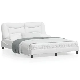 Estructura de cama cabecero cuero sintético blanco 160x200 cm de , Camas y somieres - Ref: Foro24-3208010, Precio: 254,52 €, ...