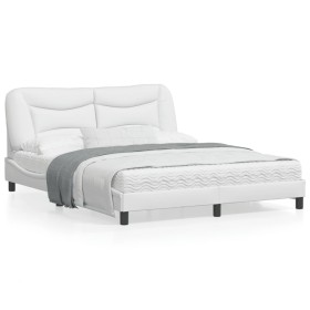 Estructura de cama cabecero cuero sintético blanco 160x200 cm de , Camas y somieres - Ref: Foro24-3208010, Precio: 236,37 €, ...