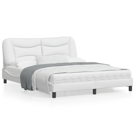 Estructura de cama cabecero cuero sintético blanco 160x200 cm de , Camas y somieres - Ref: Foro24-3208010, Precio: 236,37 €, ...