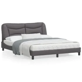 Bed frame with headboard gray synthetic leather 160x200cm by , Beds and slatted bases - Ref: Foro24-3208012, Price: 255,89 €,...