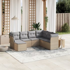 Juego de sofás jardín con cojines beige mezcla 7 pzas ratán PE de , Conjuntos de jardín - Ref: Foro24-3263215, Precio: 425,40...