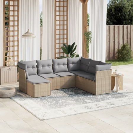 Juego de sofás jardín con cojines beige mezcla 7 pzas ratán PE de , Conjuntos de jardín - Ref: Foro24-3263215, Precio: 425,40...
