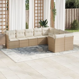Set de sofás de jardín 9 pzas con cojines ratán sintético beige en Conjuntos de jardín | Comprar online en Foru.es