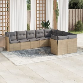 Set de sofás de jardín 9 pzas con cojines ratán sintético beige en Conjuntos de jardín | Comprar online en Foru.es