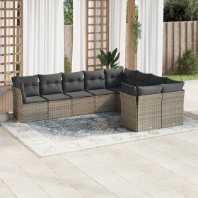 Set de muebles de jardín 9 pzas y cojines ratán sintético gris en Conjuntos de jardín | Comprar online en Foru.es