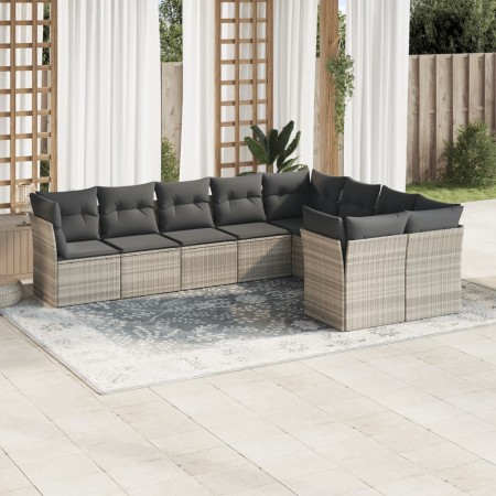 Set muebles jardín 9 pzas y cojines ratán sintético gris claro en Conjuntos de jardín | Comprar online en Foru.es