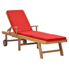 Sonnenliege mit Kissen massives Teakholz rot von vidaXL, Liegen - Ref: Foro24-48026, Preis: 218,25 €, Rabatt: %