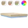 Estructura de cama con luces LED roble Sonoma 135x190 cm de , Camas y somieres - Ref: Foro24-3209816, Precio: 137,30 €, Descu...