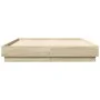 Estructura de cama con luces LED roble Sonoma 135x190 cm de , Camas y somieres - Ref: Foro24-3209816, Precio: 137,30 €, Descu...